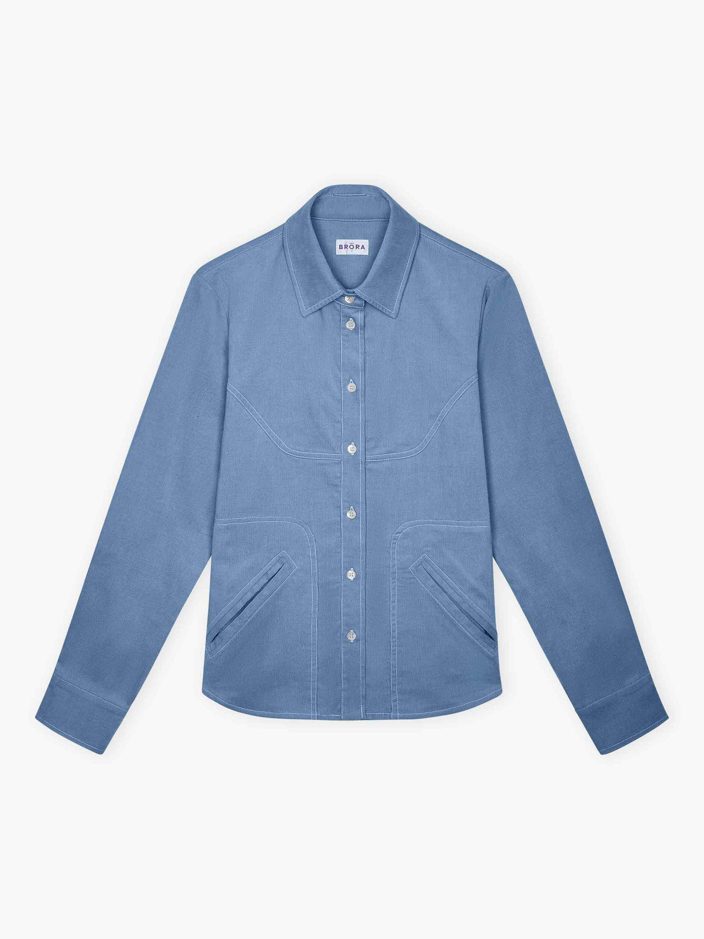 Product image 5 of 5, which shows Brora Cotton Needlecord Shirt Jacket, Sky Blue, 6