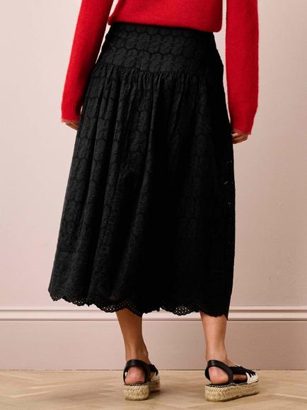 Brora Cotton Broderie Anglaise Skirt - view 2, Black