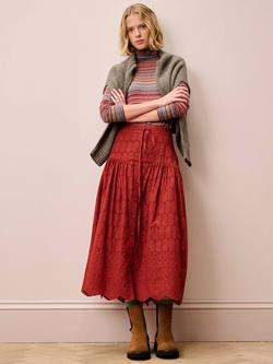 Brora Cotton Broderie Anglaise Skirt, Paprika