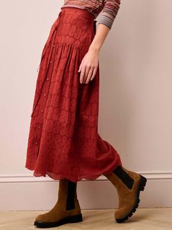 Brora Cotton Broderie Anglaise Skirt - view 2, Paprika