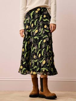 Brora Silk Frill Wrap Skirt, Black/Primrose, Black/Primrose