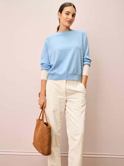 Brora Contrast Cuff Batwing Pure Cashmere Jumper, Blue/Multi, Blue/Multi