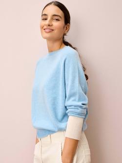 Brora Contrast Cuff Batwing Pure Cashmere Jumper, Blue/Multi - view 2, Blue/Multi