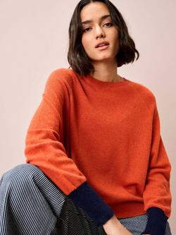 Brora Contrast Cuff Batwing Pure Cashmere Jumper, Orange/Multi, Orange/Multi