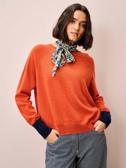 Brora Contrast Cuff Batwing Pure Cashmere Jumper, Orange/Multi - view 2, Orange/Multi