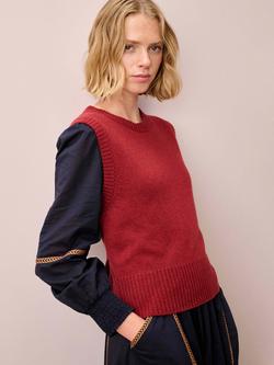 Brora Round Neck Pure Cashmere Tank Top, Paprika - view 2, Paprika