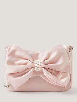 Monsoon Kids' Pearl Bow Satin Bag, Pale Pink, Pale Pink