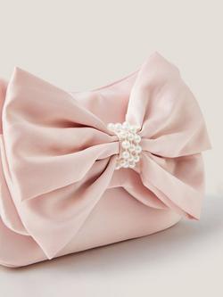 Monsoon Kids' Pearl Bow Satin Bag, Pale Pink - view 2, Pale Pink