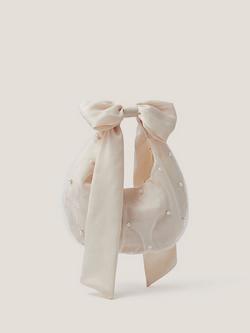 Monsoon Kids' Pearl Bow Tulle Bag, Warm Ivory, Warm Ivory