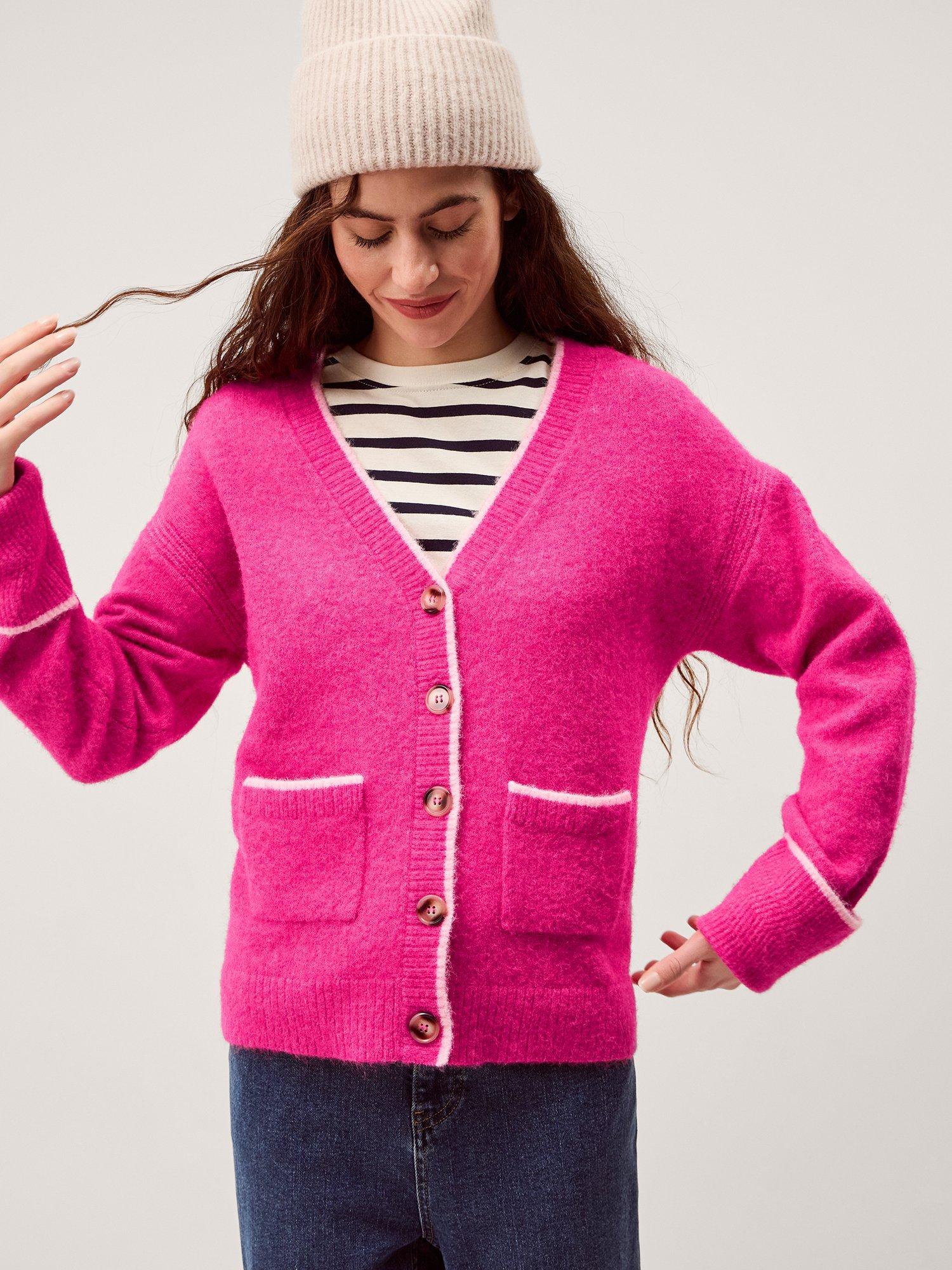 Product image 1 of 5, which shows Monsoon Oona V-Neck Oversized Cardigan, Dark Pink, S