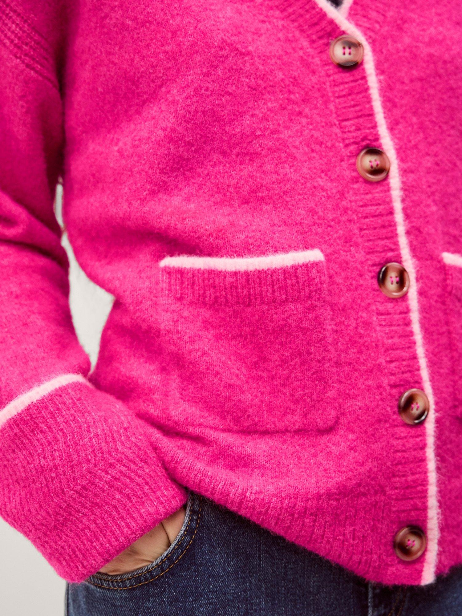 Product image 4 of 5, which shows Monsoon Oona V-Neck Oversized Cardigan, Dark Pink, S