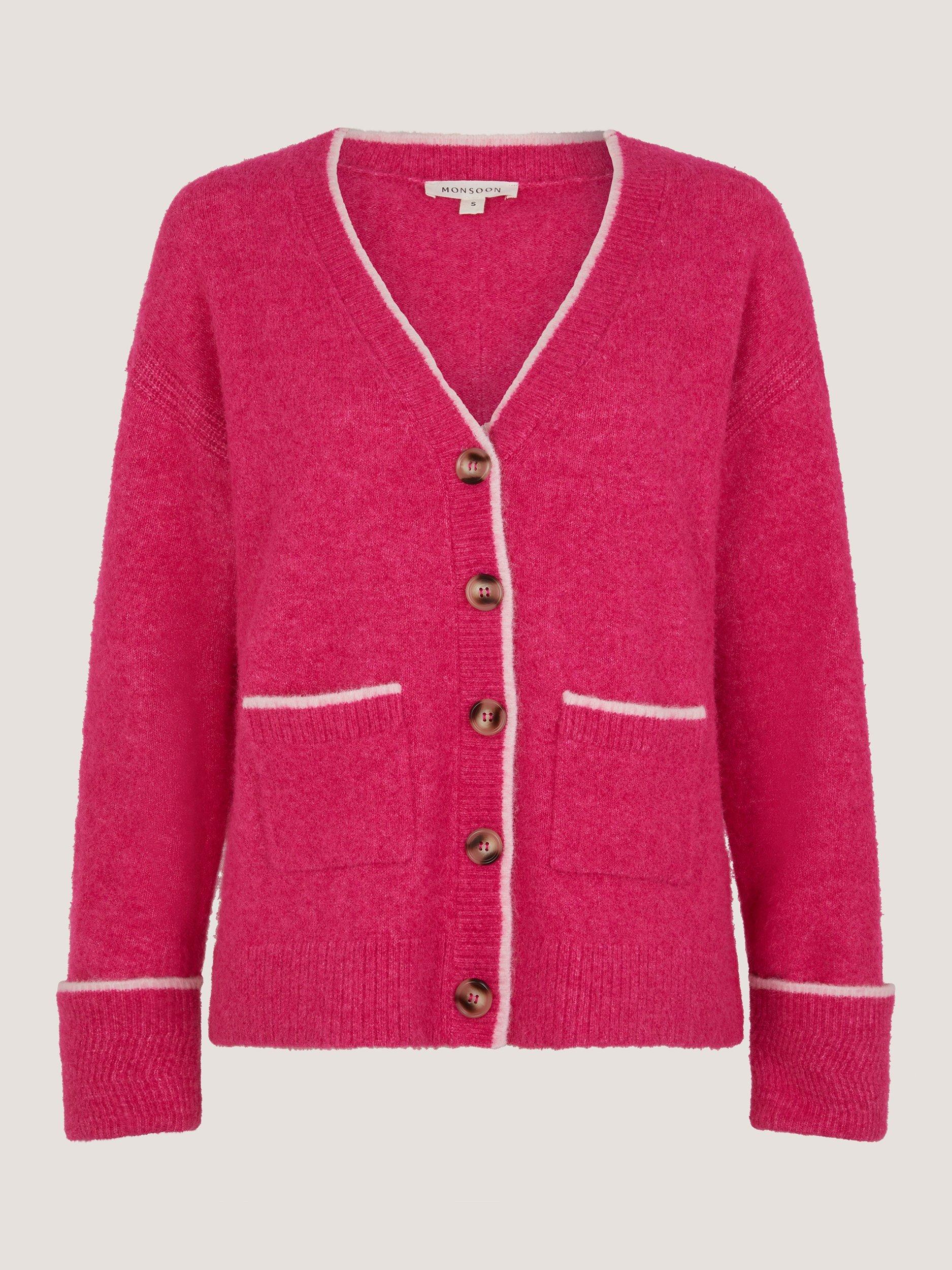 Product image 5 of 5, which shows Monsoon Oona V-Neck Oversized Cardigan, Dark Pink, S