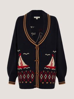 Monsoon Sapna Sailor Cardigan, Navy, Navy