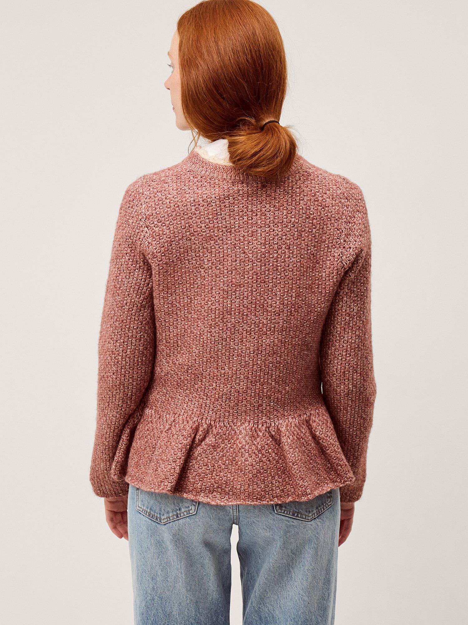 Product image 2 of 5, which shows Monsoon Suki Peplum Hem Cardigan, Rose Pink, S