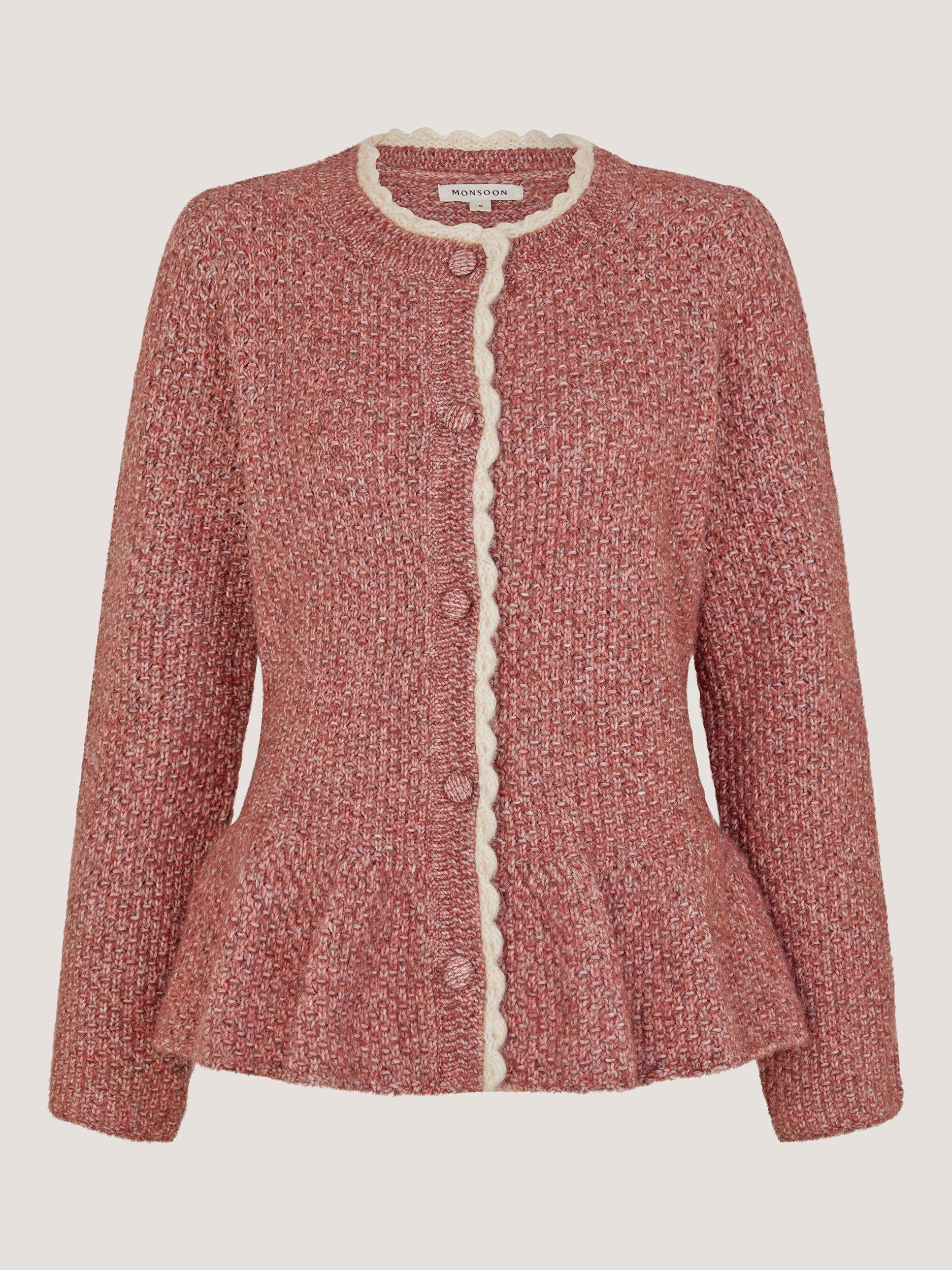 Product image 5 of 5, which shows Monsoon Suki Peplum Hem Cardigan, Rose Pink, S