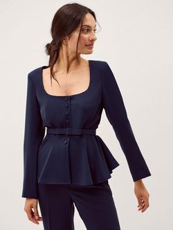 Monsoon Erin Peplum Hem Jacket, Navy, Navy