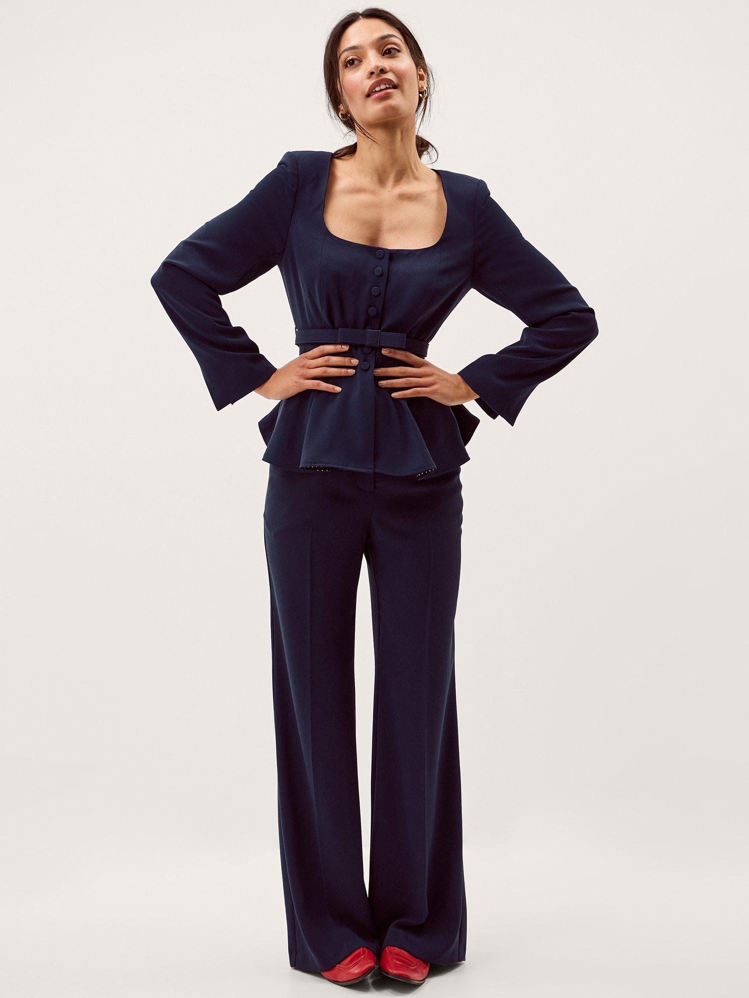 Product image 3 of 5, which shows Monsoon Erin Peplum Hem Jacket, Navy, 8