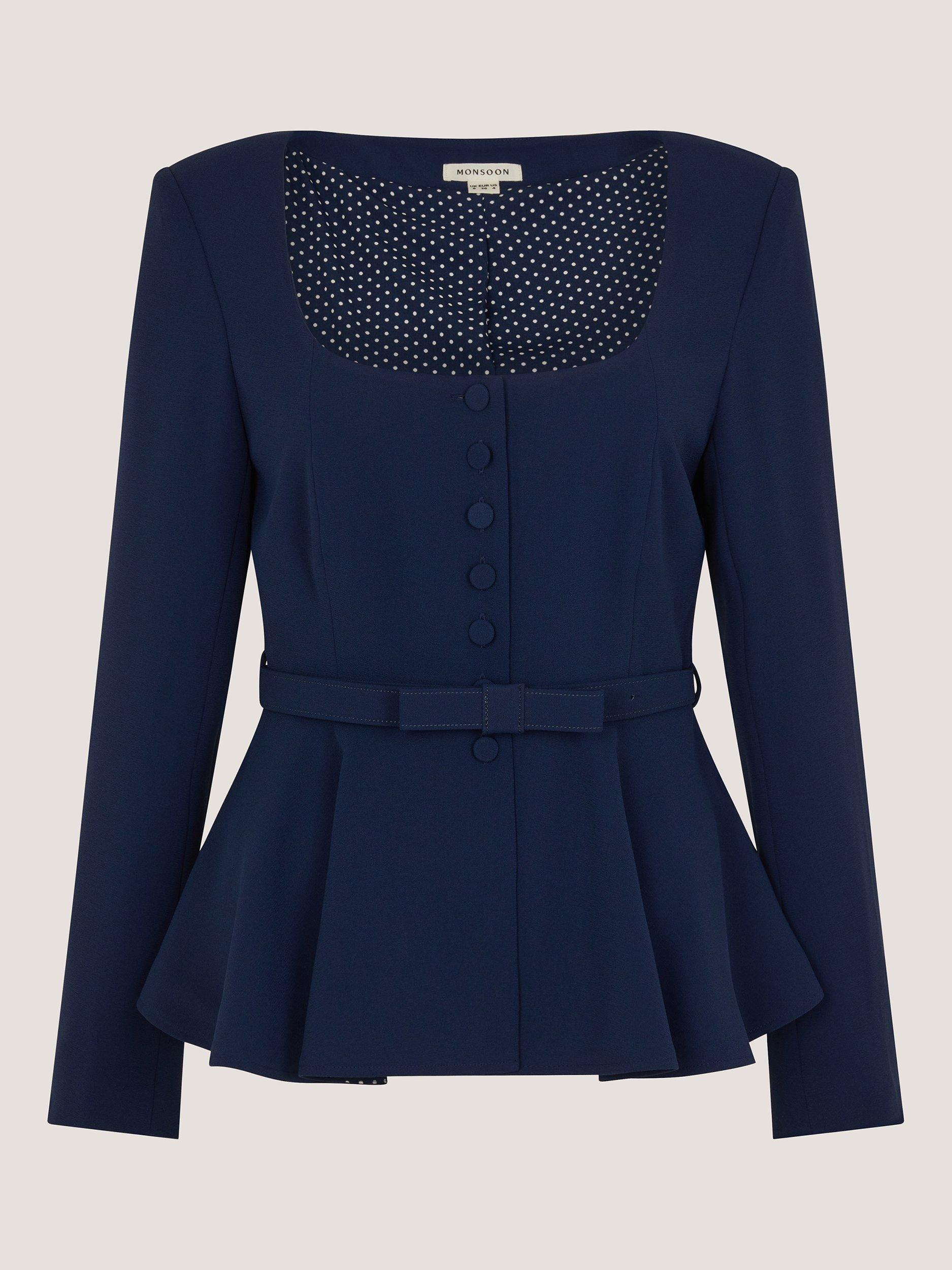 Product image 5 of 5, which shows Monsoon Erin Peplum Hem Jacket, Navy, 8