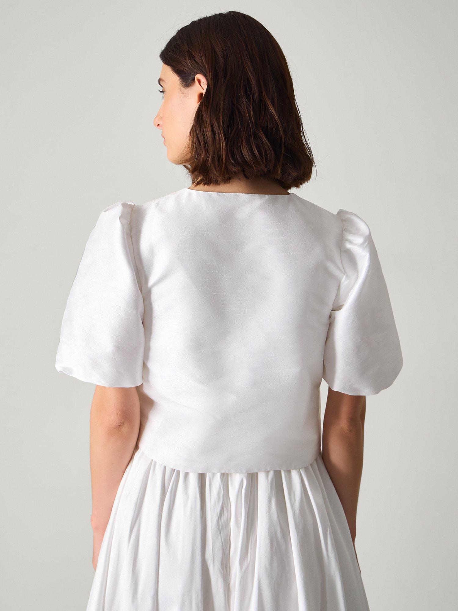 Product image 2 of 5, which shows Monsoon Mia Puff Sleeve Wedding Jacket, Ivory, 6