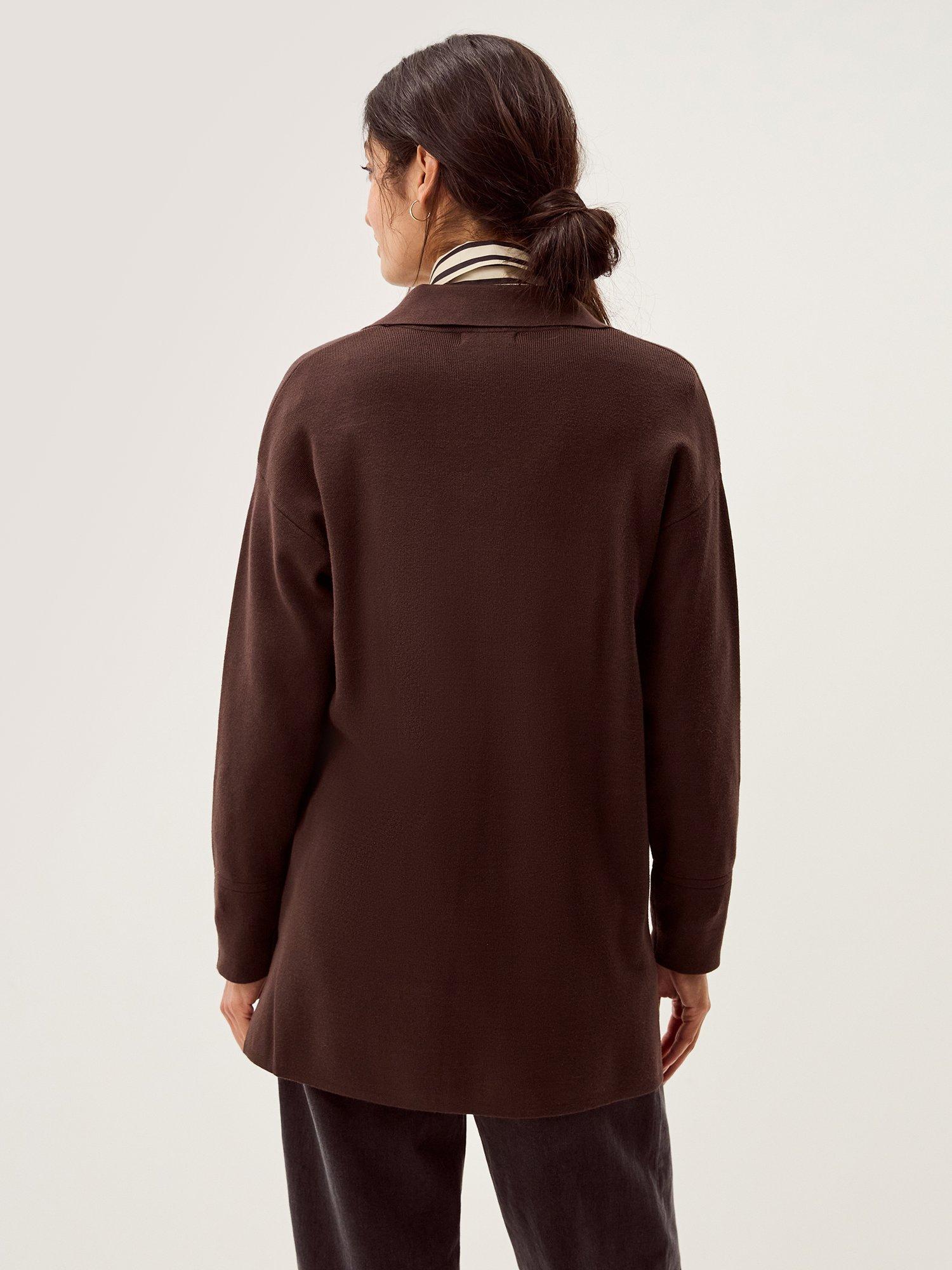 Product image 2 of 5, which shows Monsoon Nina Longline Knit Jacket, Chocolate, S