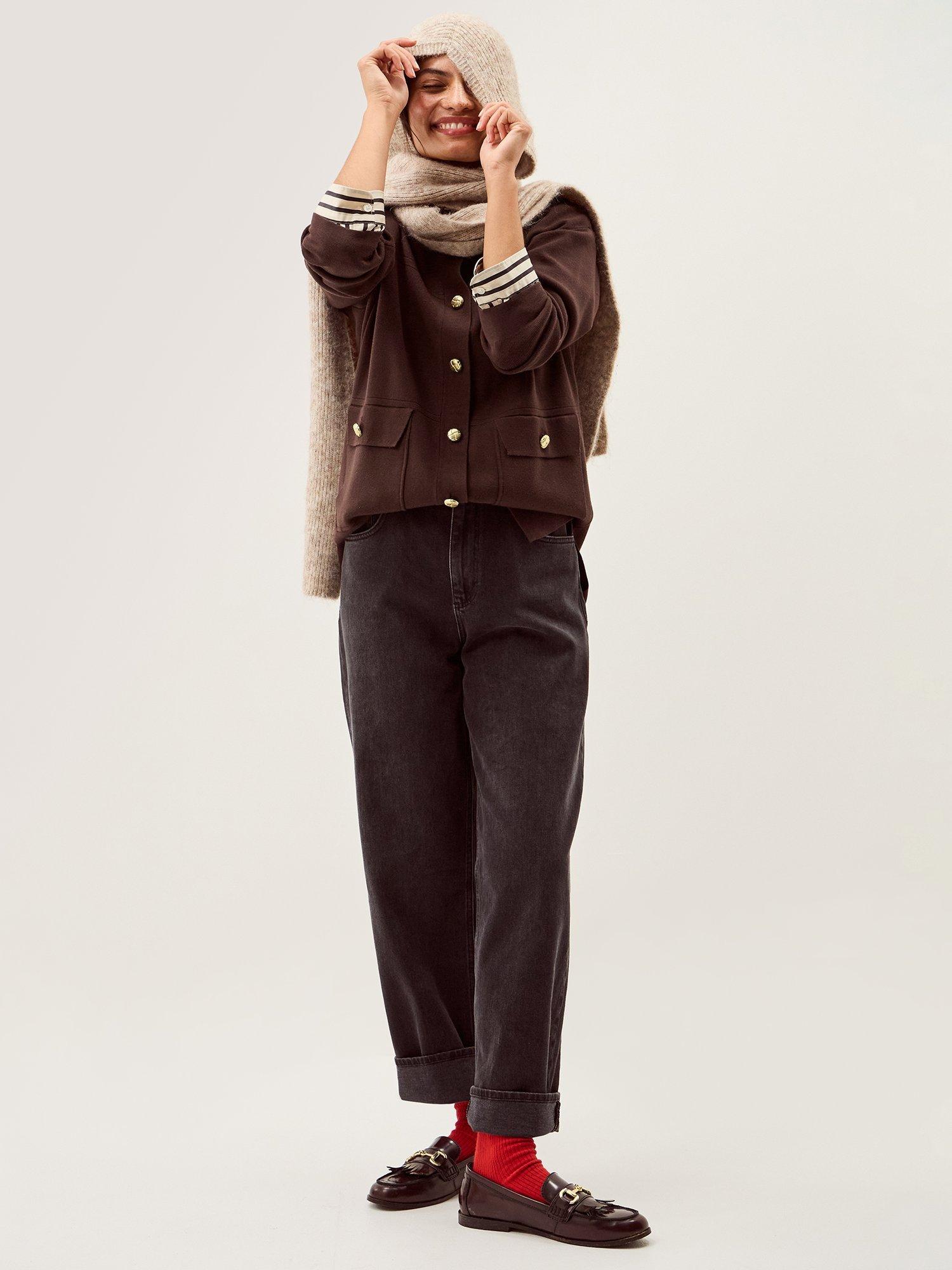Product image 3 of 5, which shows Monsoon Nina Longline Knit Jacket, Chocolate, S