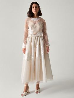 Monsoon Rhea Floral Embroidered Mesh Wedding Top, Ivory, Ivory