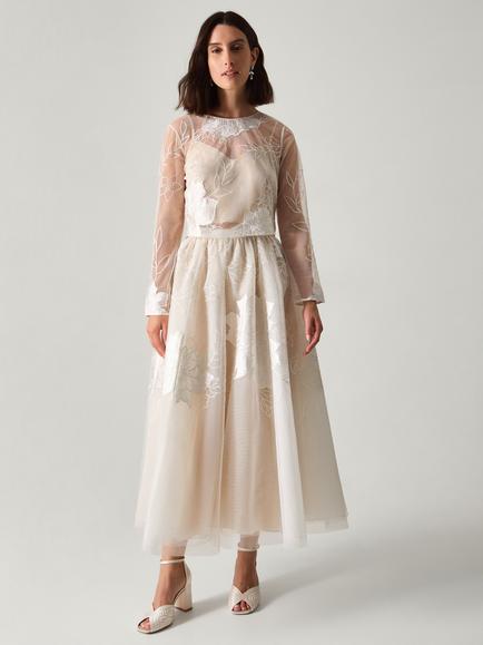 Monsoon Rhea Floral Embroidered Mesh Wedding Top, Ivory, Ivory