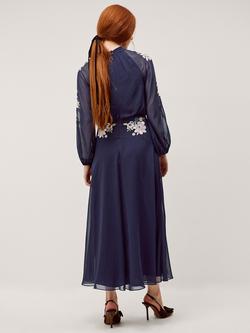 Monsoon Annika Embroidered Floral Dress, Navy - view 2, Navy