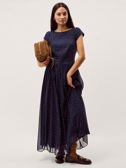 Monsoon Caitie Spot Midi Dress, Navy, Navy