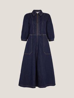 Monsoon erin Zip Front Midi Dress, Indigo, Indigo