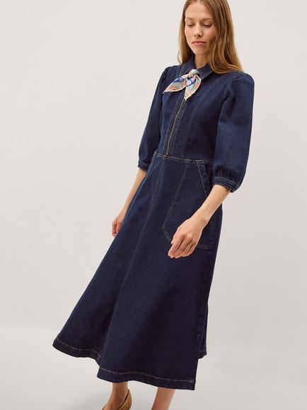 Monsoon erin Zip Front Midi Dress, Indigo, Indigo