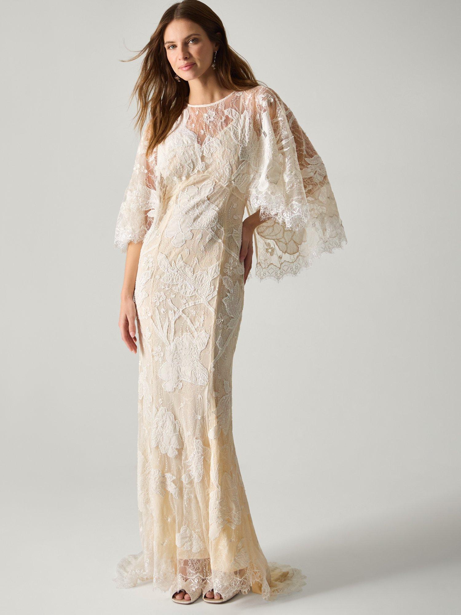 Monsoon Eileen Embellished Floral Lace Wedding Dress, Ivory