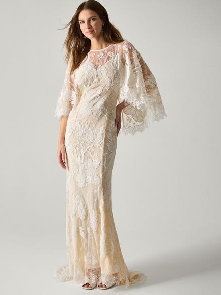 Monsoon Eileen Embellished Floral Lace Wedding Dress, Ivory, Ivory