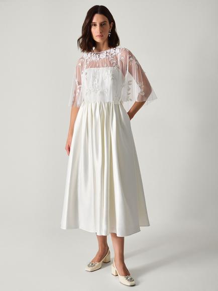 Monsoon Celeste Floral Cape Satin Wedding Dress, Ivory, Ivory