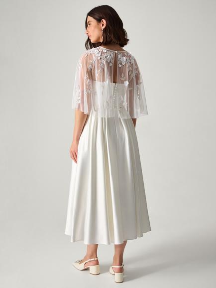 Monsoon Celeste Floral Cape Satin Wedding Dress, Ivory - view 2, Ivory