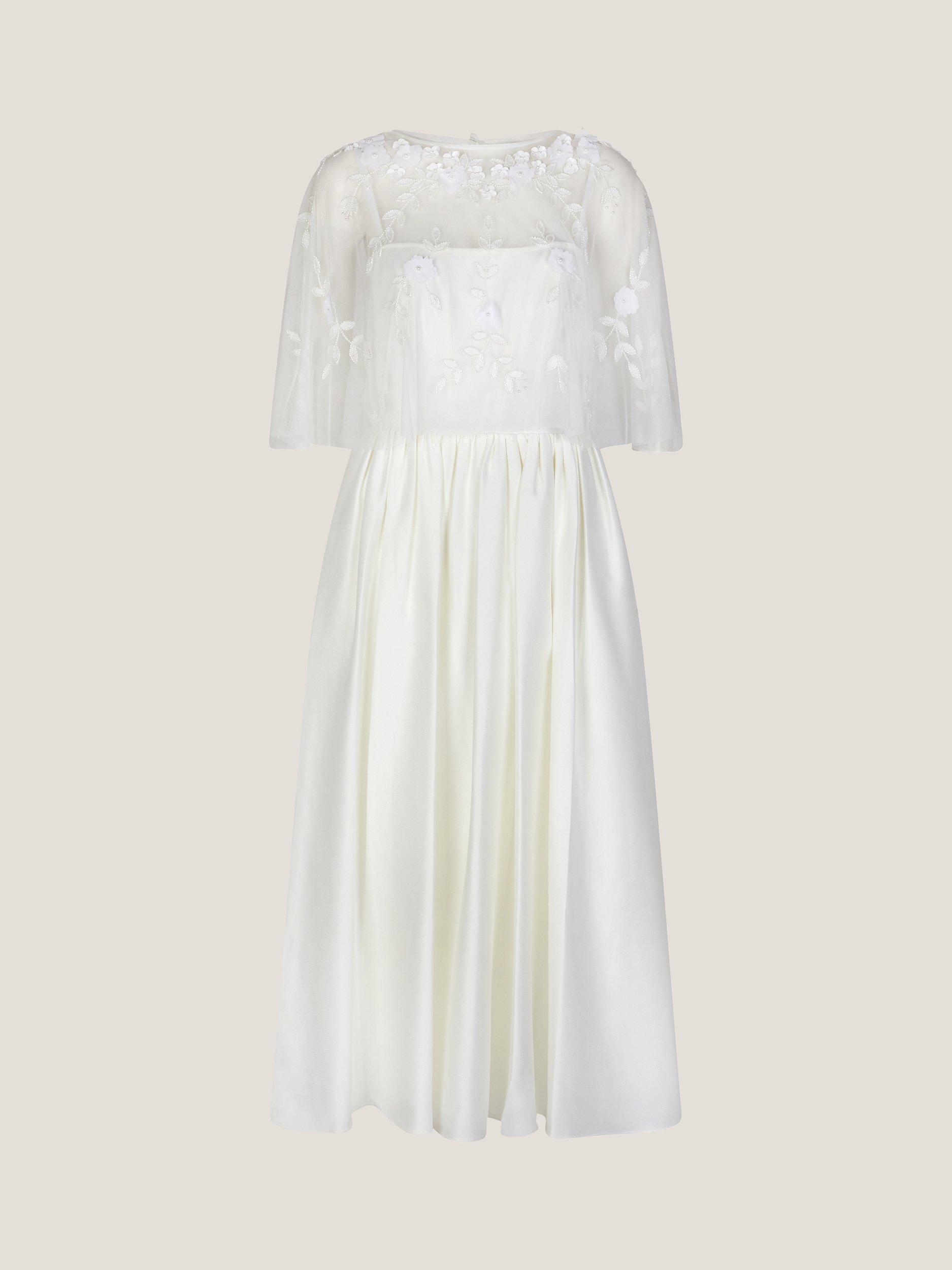 Product image 5 of 5, which shows Monsoon Celeste Floral Cape Satin Wedding Dress, Ivory, 6