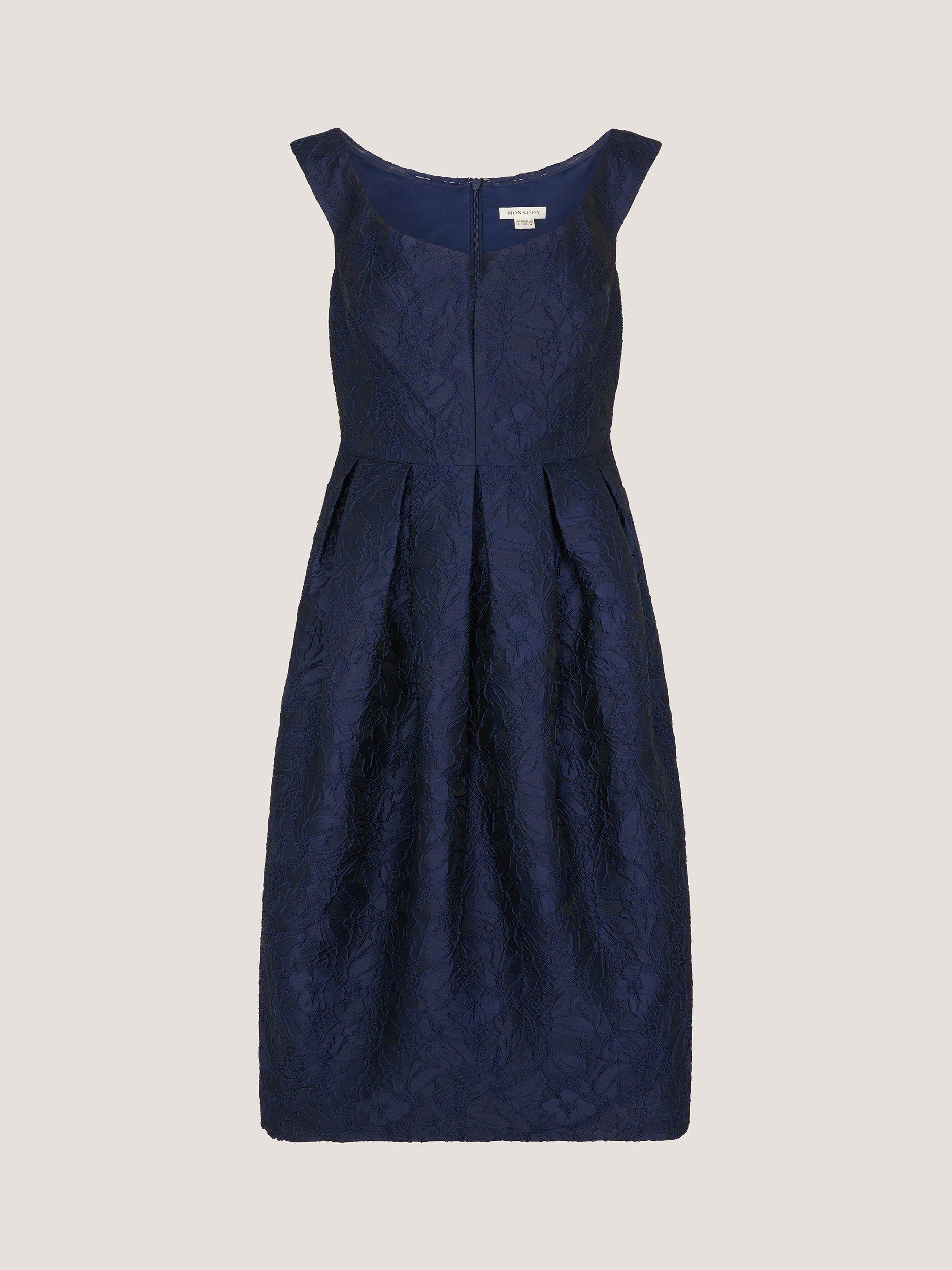 Product image 5 of 5, which shows Monsoon Juliana Jacquard Dress, Navy, 8