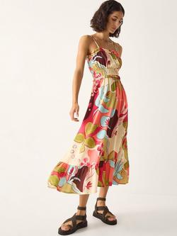 Monsoon Iris Floral Mid Dress, Coral, Coral