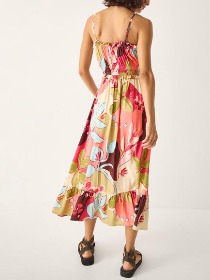 Monsoon Iris Floral Mid Dress, Coral - view 2, Coral
