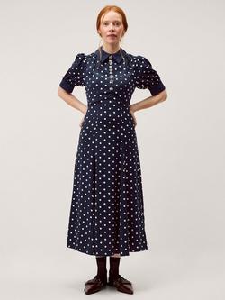 Monsoon Kate Spot Midi Dress, Navy, Navy