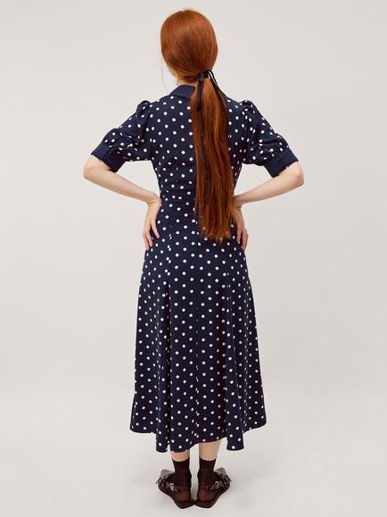 Monsoon Kate Spot Midi Dress, Navy - view 2, Navy