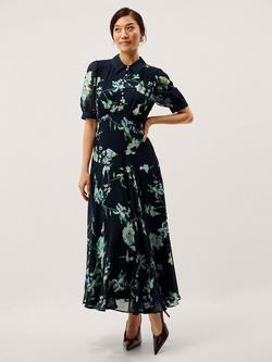 Monsoon Lilwen Floral Shirt Midi Dress, Navy, Navy