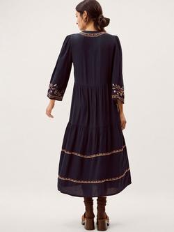 Monsoon Lucie Embroidered Midi Dress, Navy - view 2, Navy