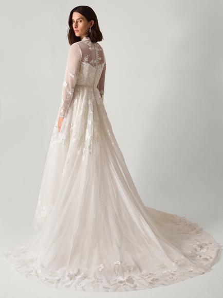 Monsoon Lorelai Floral Embellished Mesh Wedding Dress, Ivory - view 2, Ivory
