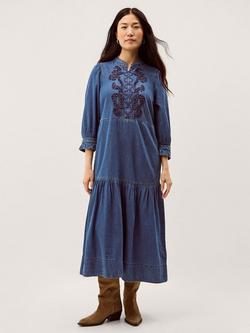 Monsoon Melissa Embroidered Denim Dress, Mid Authentic Blue, Mid Authentic Blue