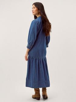 Monsoon Melissa Embroidered Denim Dress, Mid Authentic Blue - view 2, Mid Authentic Blue