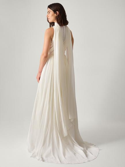 Monsoon Margo Drop Waist Wedding Dress & Scarf, Ivory - view 2, Ivory