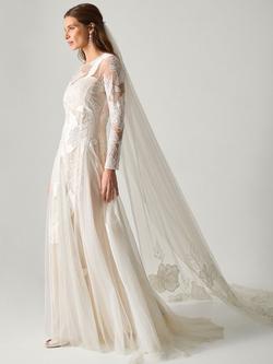 Monsoon Milena Floral Embroidered Mesh Wedding Dress, Ivory, Ivory