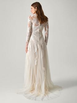 Monsoon Milena Floral Embroidered Mesh Wedding Dress, Ivory - view 2, Ivory