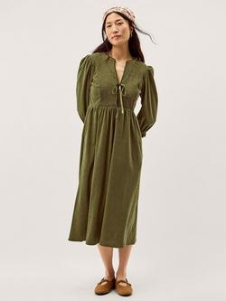 Monsoon Sara Corduroy Midi Dress, Khaki, Khaki
